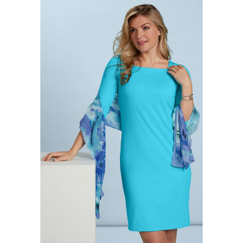 Judy P Terry Square Neck ¾ Sleeve Dress at Helen Ainson