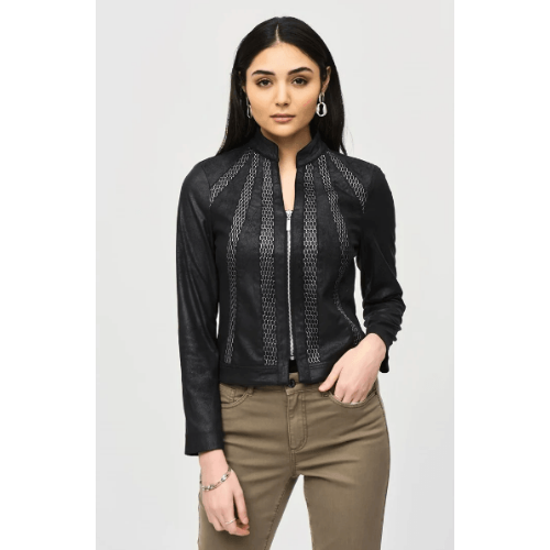 Joseph Ribkoff Faux Suede Jacket With Metallic Mesh Detail at Helen Ainson