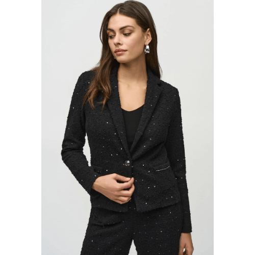 Joseph Ribkoff Sequin Bouclé Blazer with Chain Trim Detail at Helen Ainson