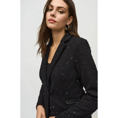 Joseph Ribkoff Sequin Bouclé Blazer with Chain Trim Detail at Helen Ainson