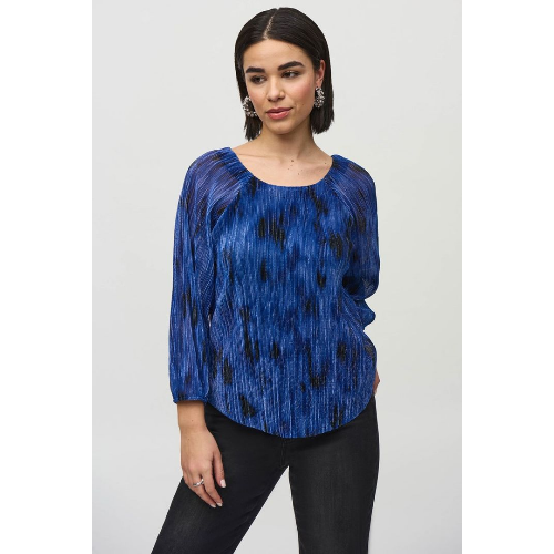 Joseph Ribkoff Pleated Knit Abstract Print Flared Top at Helen Ainson