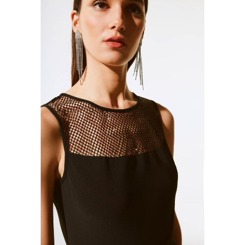 Joseph Ribkoff Silky Knit And Rhinestone Mesh Top at Helen Ainson