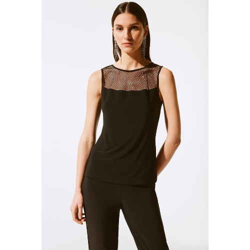 Joseph Ribkoff Silky Knit And Rhinestone Mesh Top at Helen Ainson