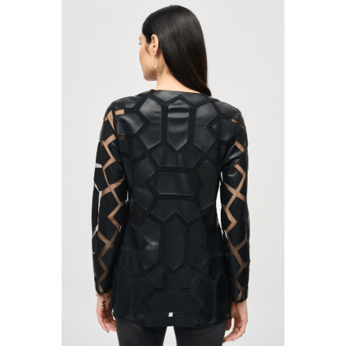 Joseph Ribkoff Laser-Cut Leatherette on Mesh Jacket at Helen Ainson