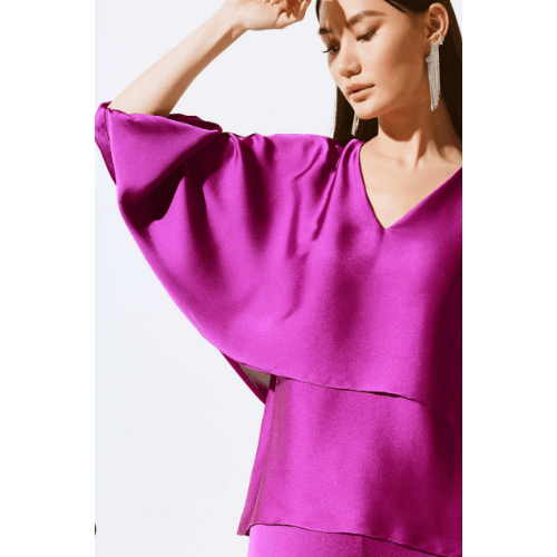 Joseph Ribkoff Satin V-Neck Layered Top at Helen Ainson