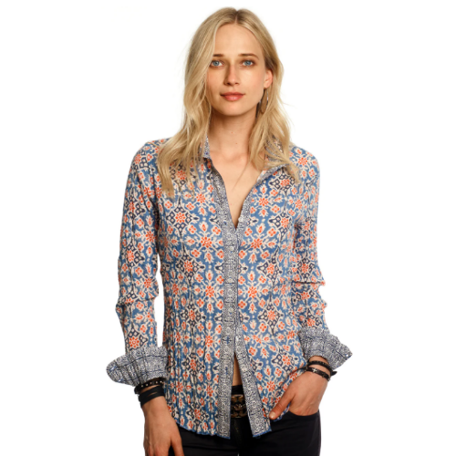 CINO INDONESIAN BORDER BLUE BUTTON DOWN SHIRT at Helen Ainson