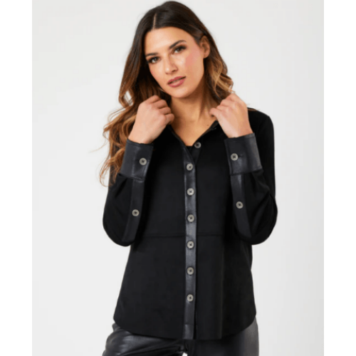 ANGEL Vegan Leather/Suede Button Down Shirt at Helen Ainson