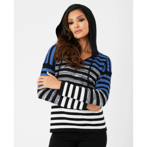 French Kyss Stripe V-Neck Hoodie at Helen Ainson