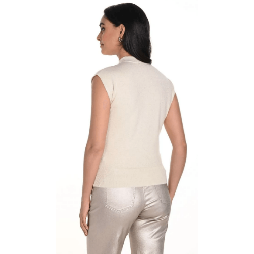 Frank Lyman Beige Mock Turtleneck Sleeveless Top at Helen Ainson