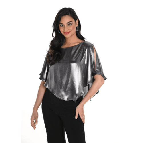 Frank Lyman Silver/Black Poncho Top at Helen Ainson