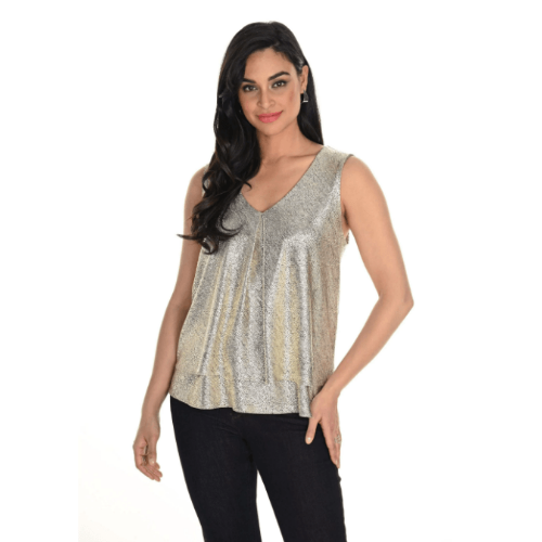 Frank Lyman Gold Layered V-Neck Sleeveless Top at Helen Ainson