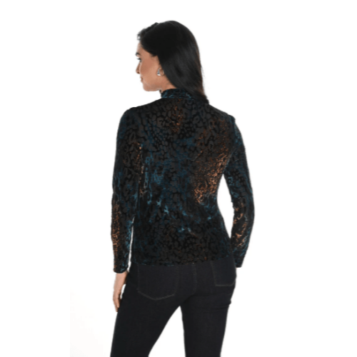 Frank Lyman Teal Multi Velvet Keyhole Top at Helen Ainson