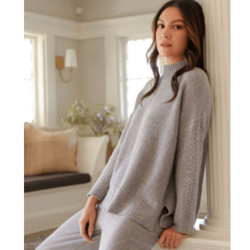 Alashan Cashmere Cashmere Lina Shaker Cable Turtleneck Sweater at Helen Ainson