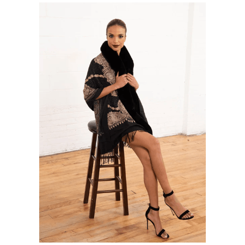 La Fiorentina Faux Fur Trim Wrap with Embellishments/Embroidery at Helen Ainson