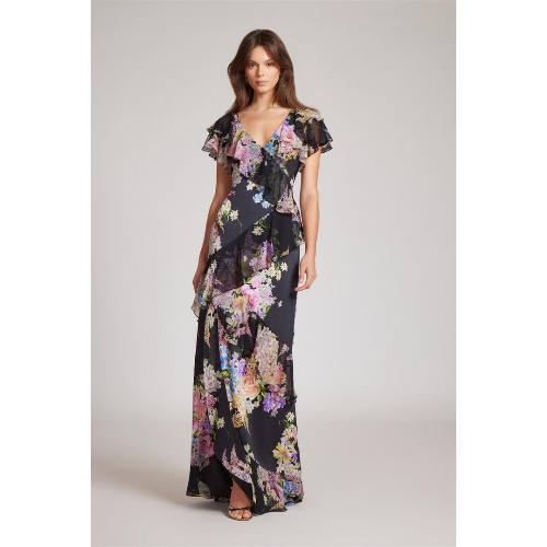 Teri Jon Chiffon V-Neck Ruffle Gown at Helen Ainson