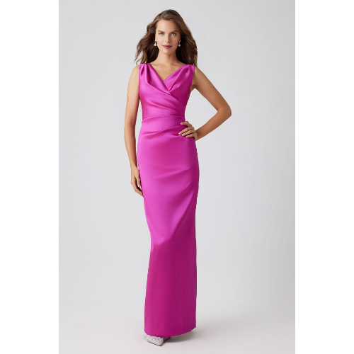 TERI JON MIKADO CRISS CROSS BODICE RUCHED TANK GOWN at Helen Ainson