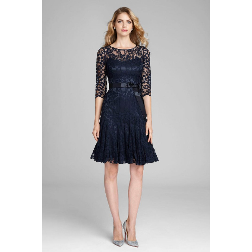 Teri Jon 3/4 Sleeve Lace Fit And Flare Dress with Bow at Helen Ainson