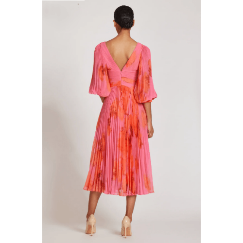 Teri Jon Printed Chiffon Pleated Full Sleeve Dress at Helen Ainson