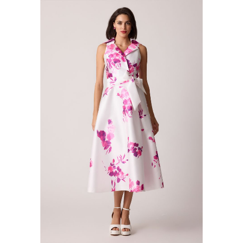 TERI JON PIQUE MIKADO FLORAL SHIRT WAIST SLEEVE DRESS at Helen Ainson