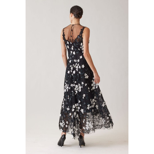 TERI JON TULLE BEADED 3D FLOWER. HIGH LOW HEM DRESS at helen ainson