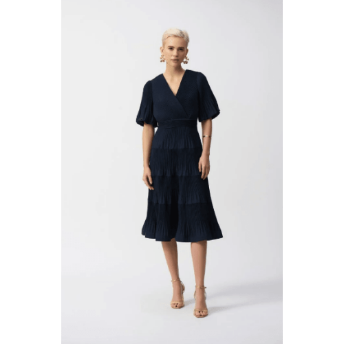 Joseph Ribkoff Pleated Woven Fit And Flare dress at Helen Ainson