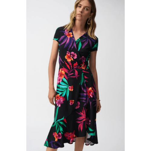 Joseph Ribkoff Silky Knit Tropical Print Wrap Dress at Helen Ainson