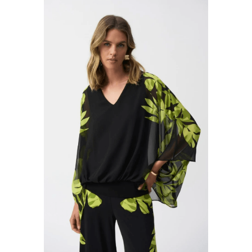 Jospeh Ribkoff Chiffon And Silky Knit Floral Poncho Top at Helen Ainson