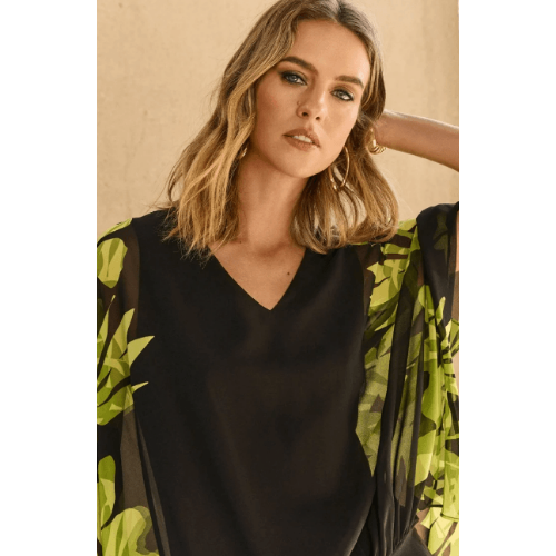 Jospeh Ribkoff Chiffon And Silky Knit Floral Poncho Top at Helen Ainson