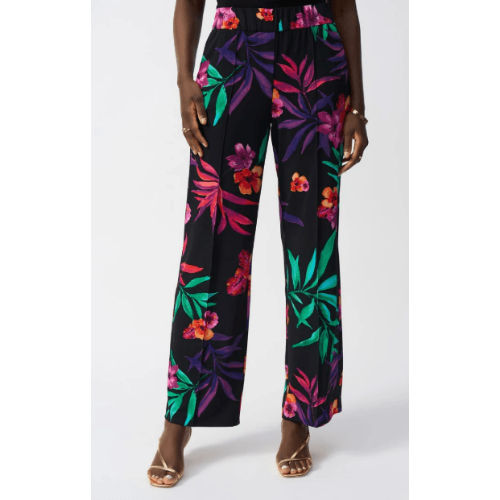 Joseph Ribkoff Silky Knit Tropical Print Wide-Leg Pants at Helen Ainson