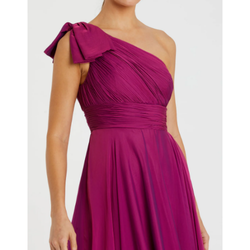 Mac Duggal Purple Pleated One Shoulder Chiffon Gown at Helen Ainson