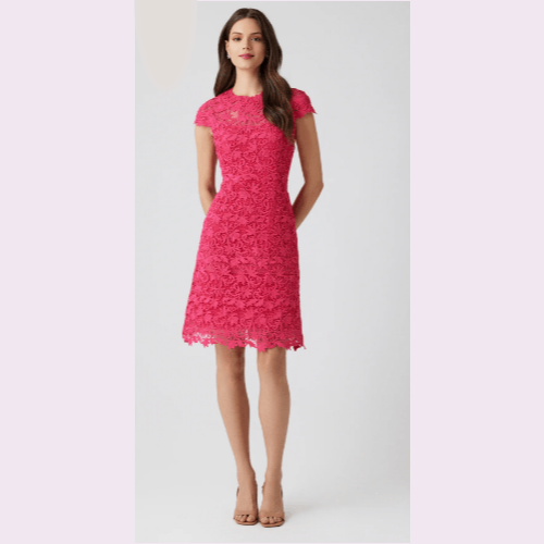 Teri Jon Re-Embroidered Lace Cap-Sleeve A-Line Dress at Helen Ainson