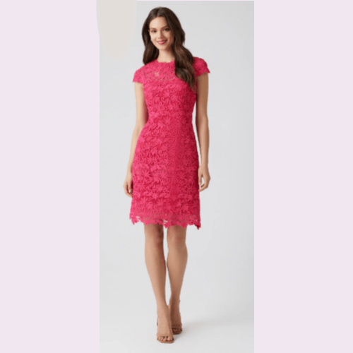 Teri Jon Re-Embroidered Lace Cap-Sleeve A-Line Dress at Helen Ainson