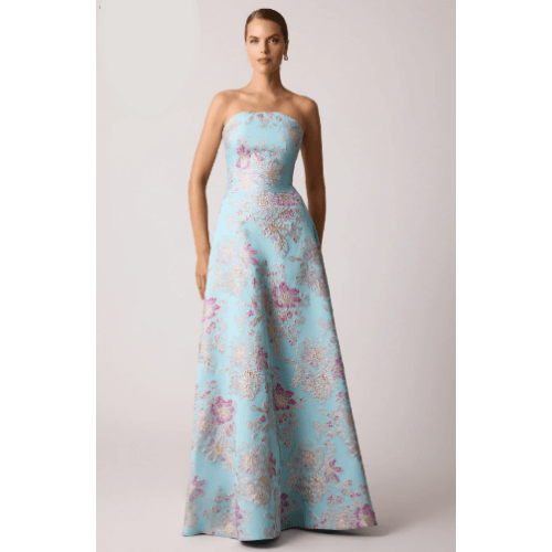 Teri Jon Sleeveless Metallic Multi Jacquard Gown at Helen Ainson