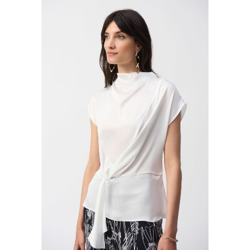 Joseph Ribkoff Satin Draped Mock Neck Top at Helen Ainson