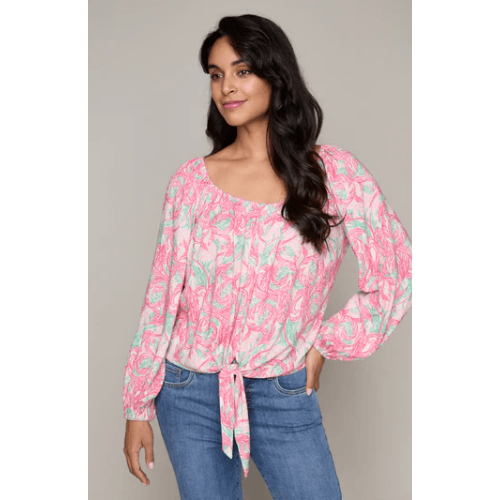 Carre Noir off-the-shoulder blouse with tie-front at Helen Ainson